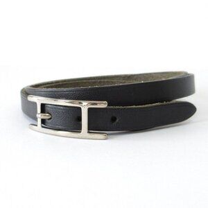 Hermes Api 3 Doubletour 2-Strand Bracelet Box Calf Black Silver Color